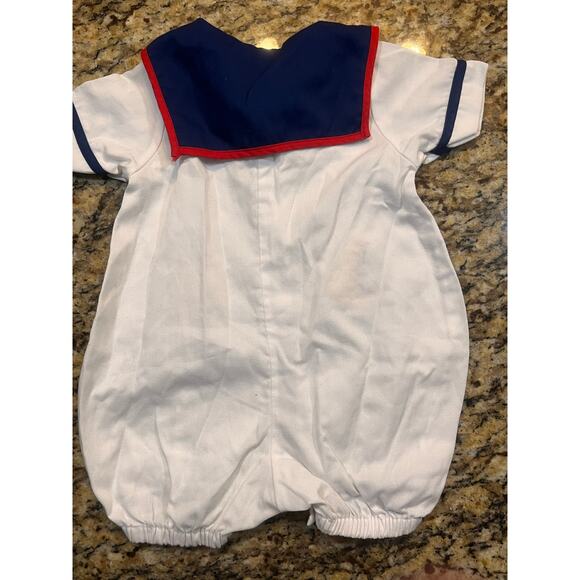 VTG Small Steps Boy Girl 18 Month Nautical Sailor Bubble Romper White Blue - Picture 12 of 13